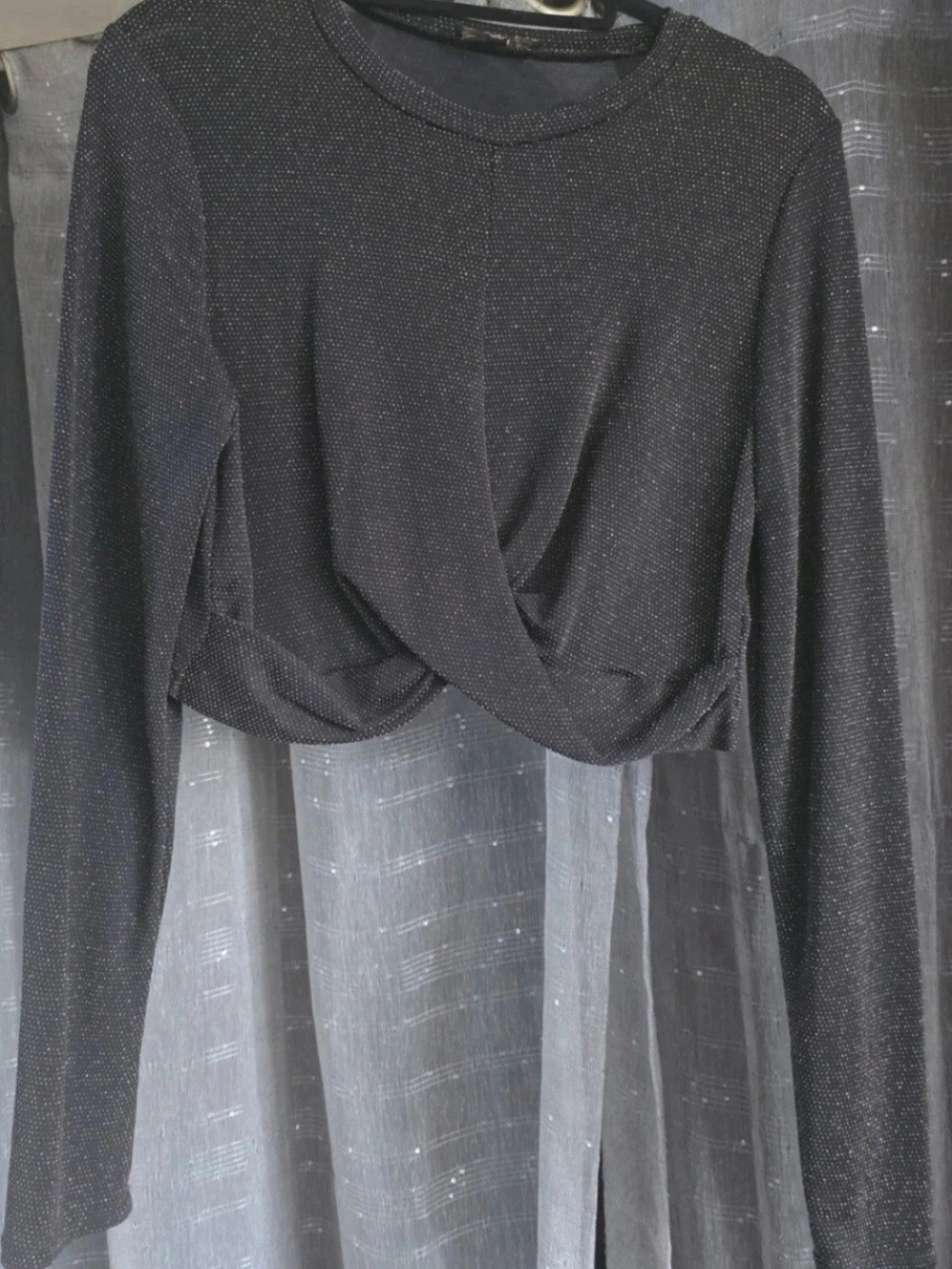 Shinestar Women's Crop Top Black With Gold Sparkle Long Sleeved Size Medium